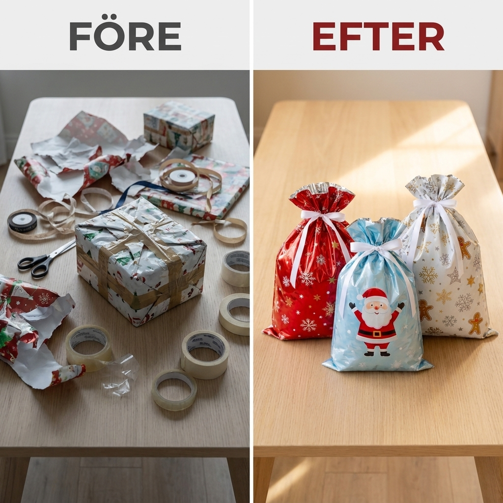 Före och efter – papper och tejp mot PresentWrap